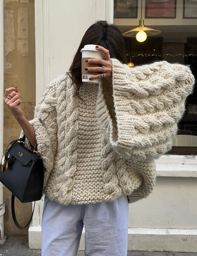 Isabelle Rousseau | Chunky Cable Knit Oversized Sweater For Women