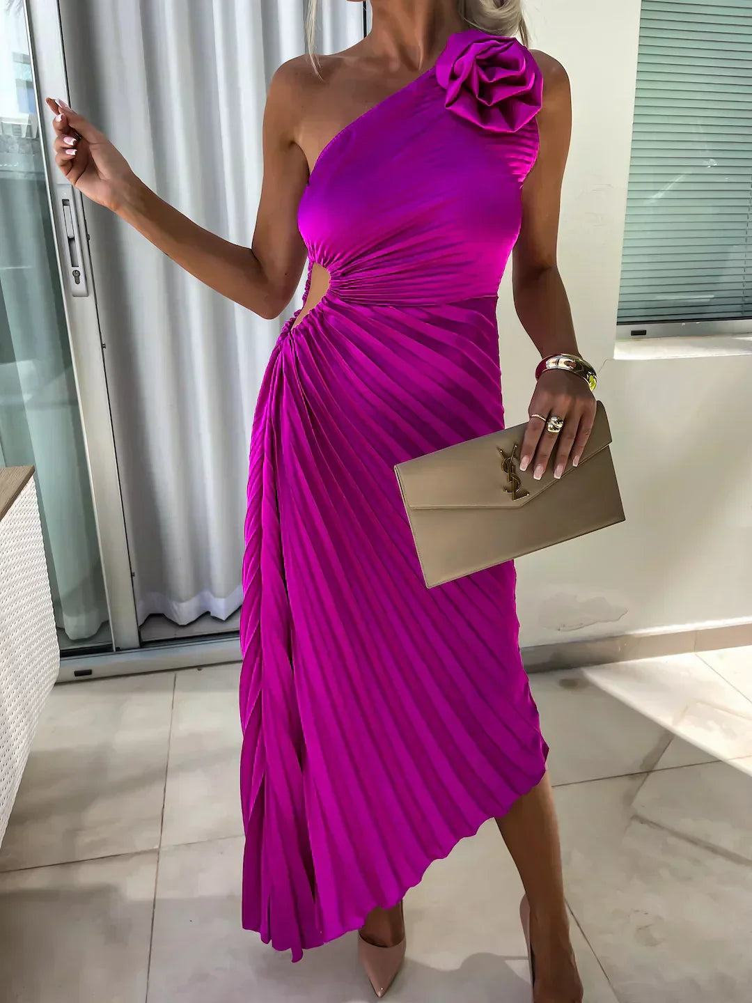 Ivy Harrison | One-Shoulder Pleated Maxi Dress