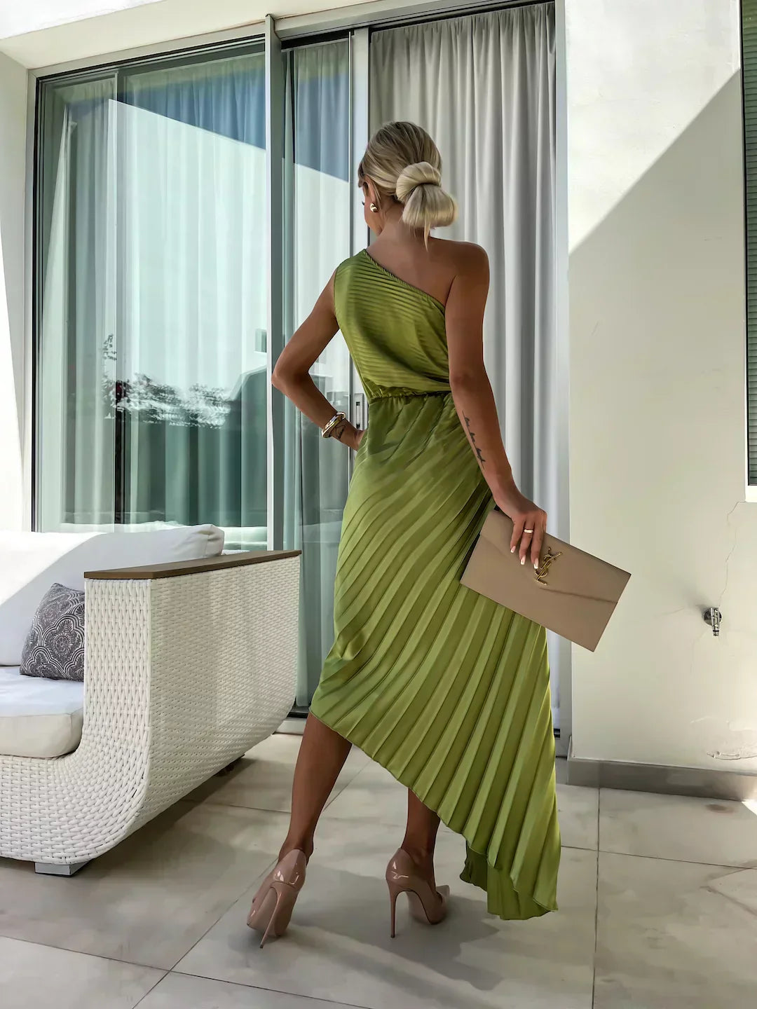 Ivy Harrison | One-Shoulder Pleated Maxi Dress