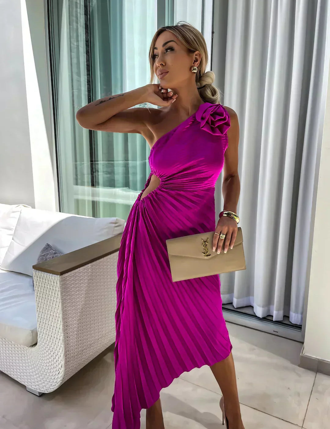 Ivy Harrison | One-Shoulder Pleated Maxi Dress