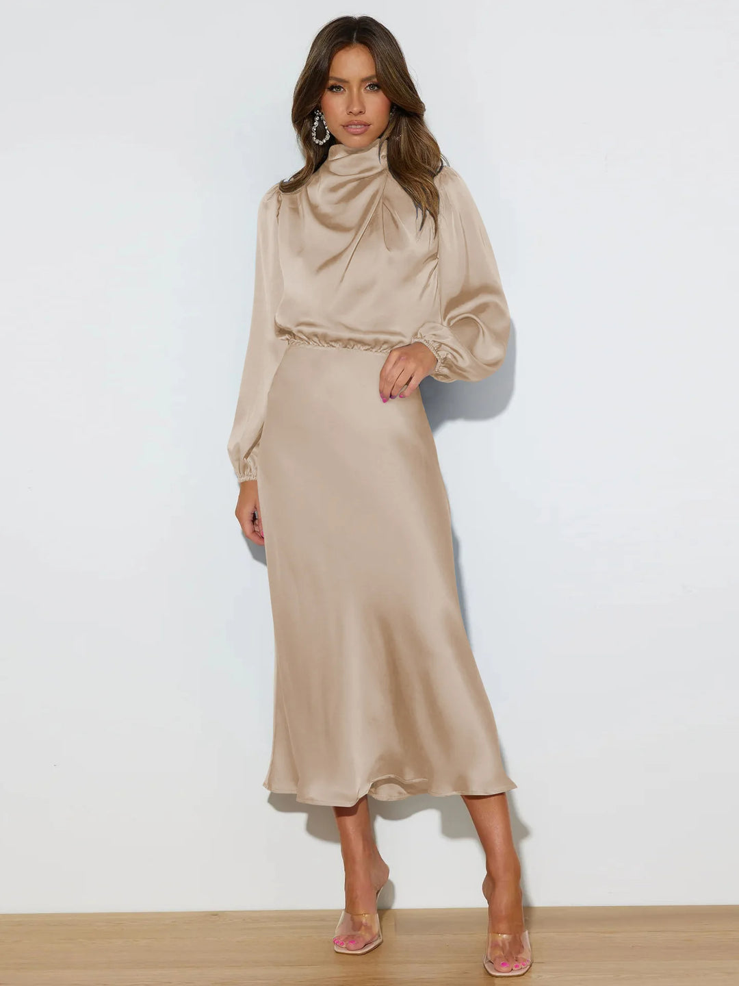 Ivy Hughes | Satin Cowl Neck Midi Dress