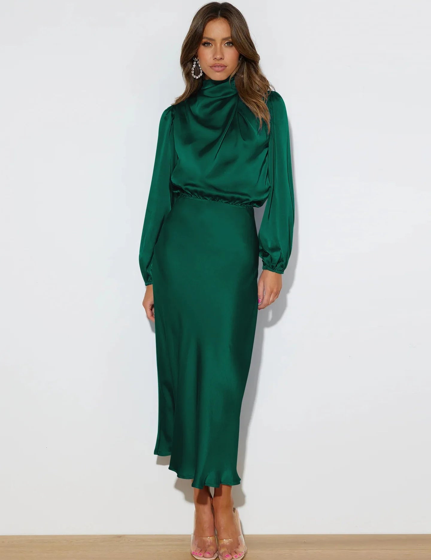 Ivy Hughes | Satin Cowl Neck Midi Dress