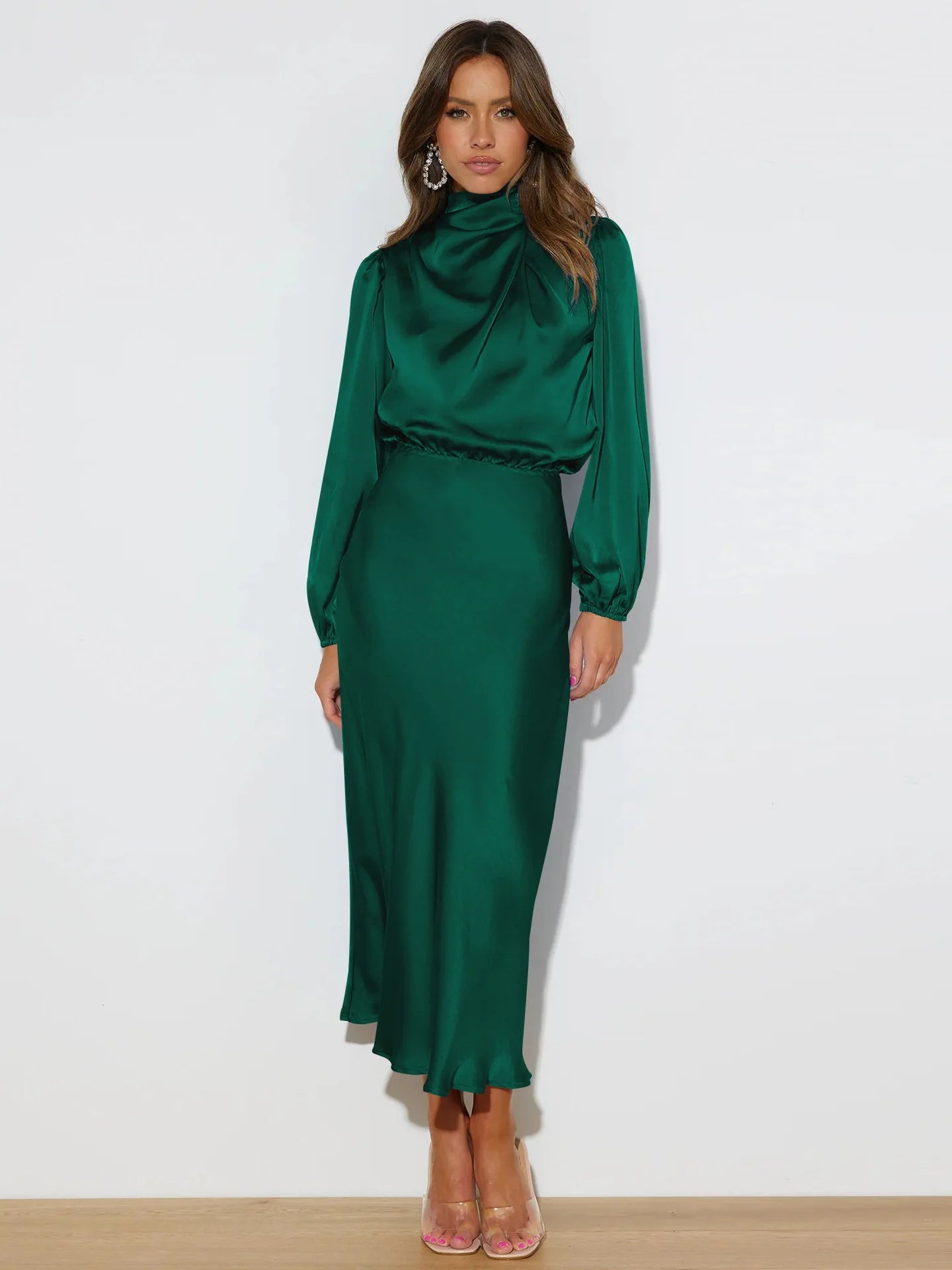 Ivy Hughes | Satin Cowl Neck Midi Dress