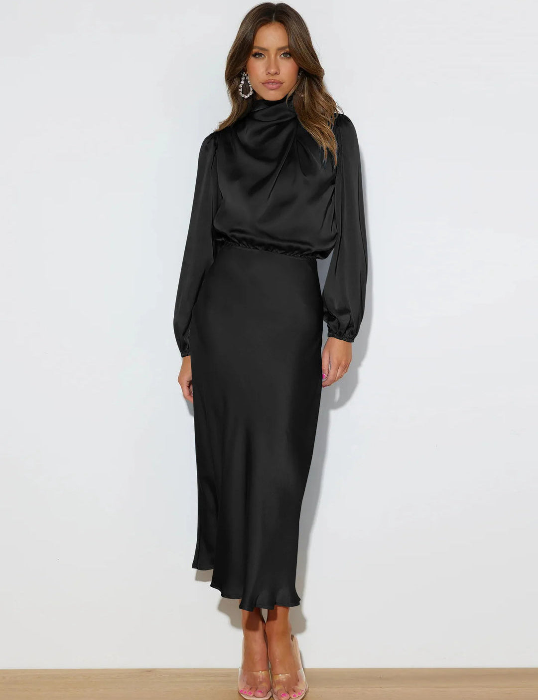 Ivy Hughes | Satin Cowl Neck Midi Dress