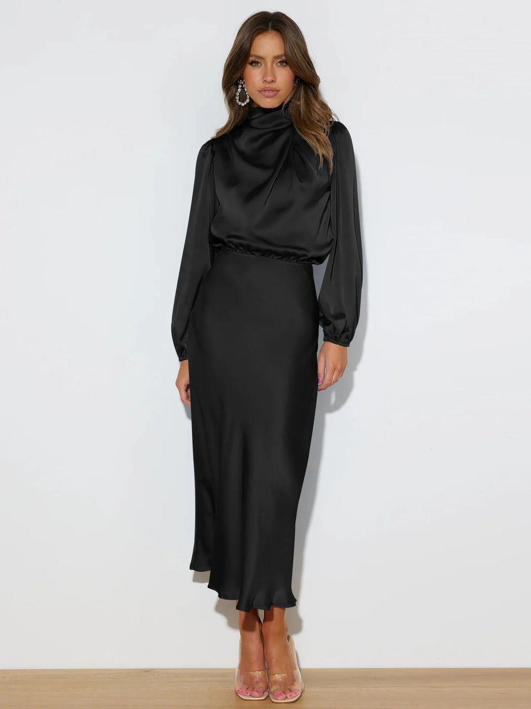 Ivy Hughes | Satin Cowl Neck Midi Dress