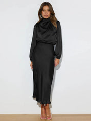 Ivy Hughes | Satin Cowl Neck Midi Dress