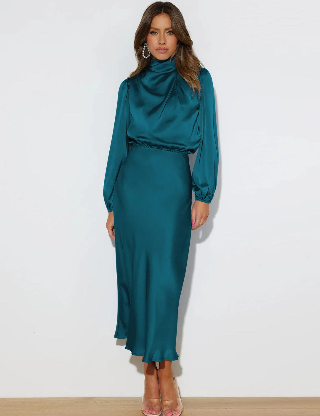 Ivy Hughes | Satin Cowl Neck Midi Dress