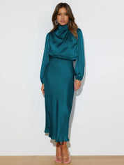 Ivy Hughes | Satin Cowl Neck Midi Dress