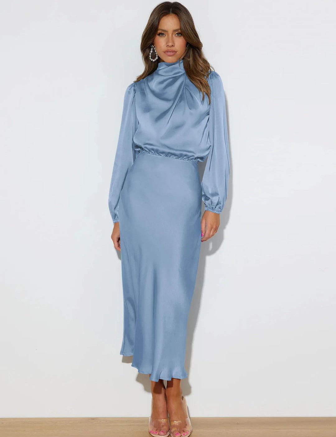 Ivy Hughes | Satin Cowl Neck Midi Dress