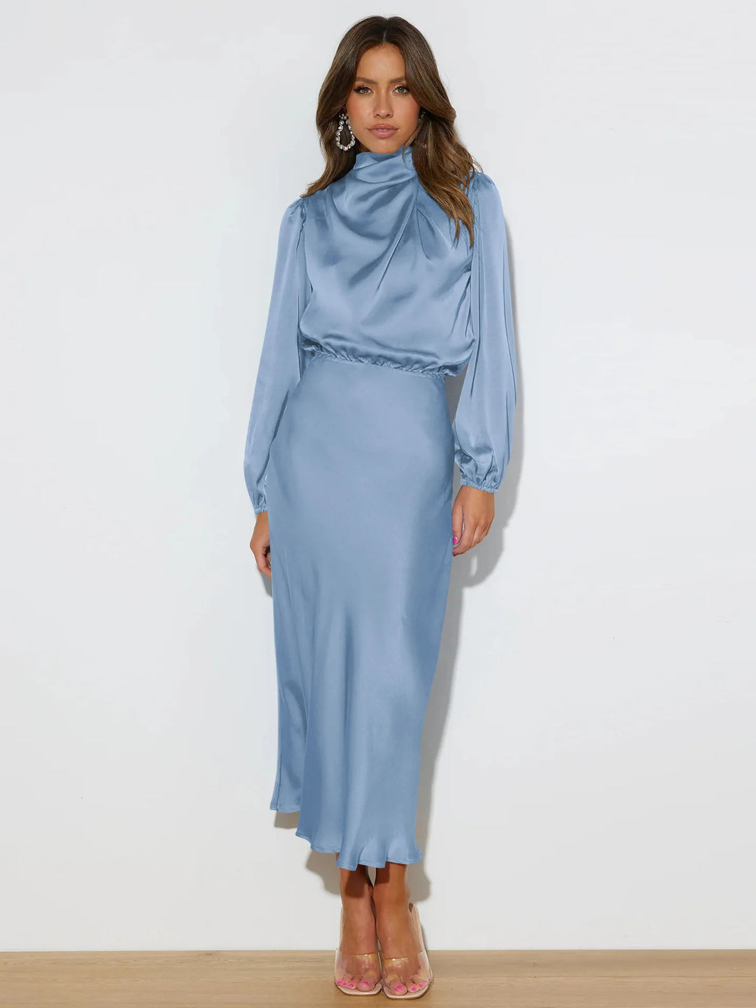 Ivy Hughes | Satin Cowl Neck Midi Dress