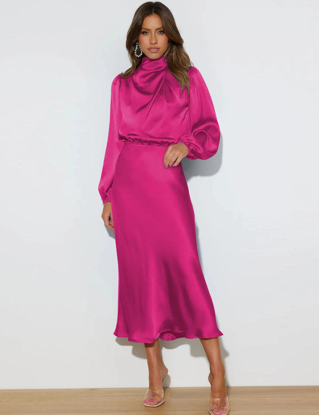 Ivy Hughes | Satin Cowl Neck Midi Dress