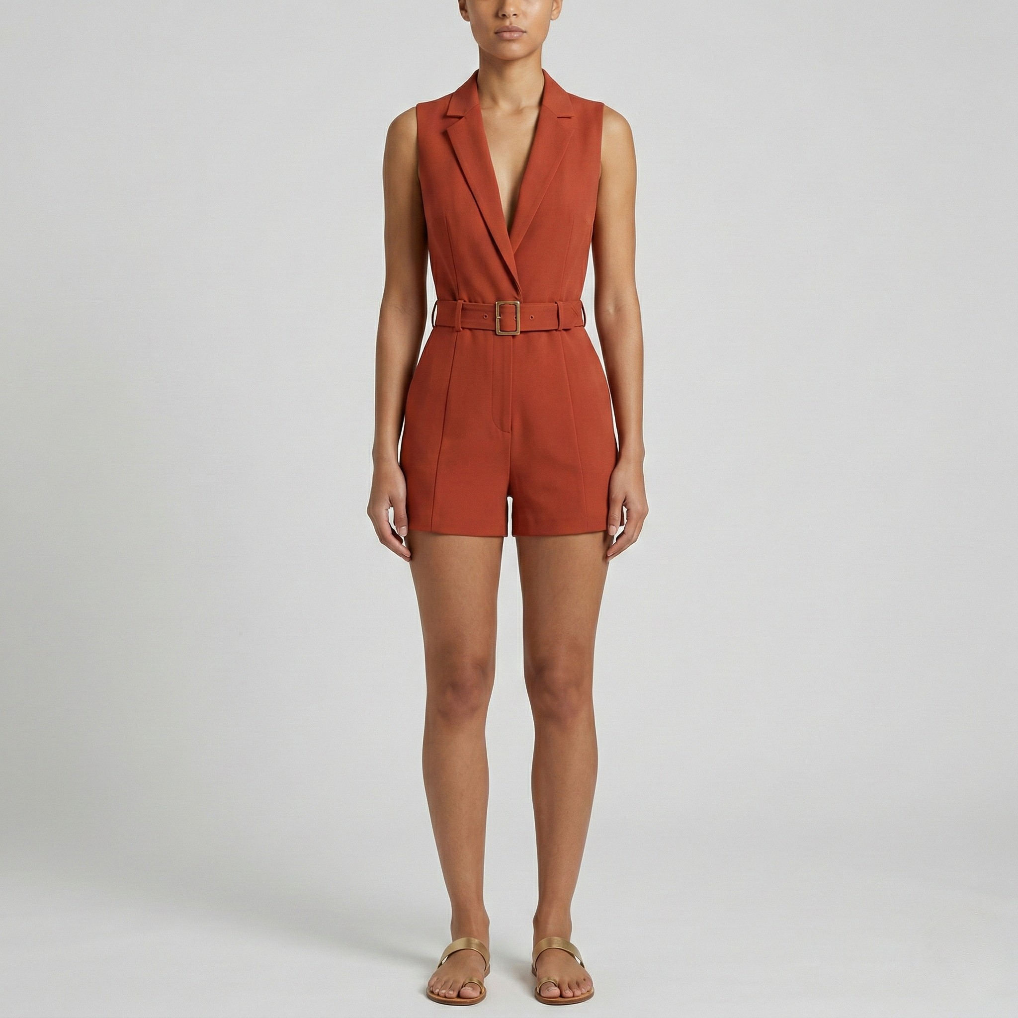 Ivy Waverly | Belted Sleeveless Romper