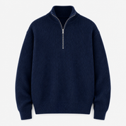 James Whitmore | Pull en maille côtelée à demi-zip pour homme, bleu marine