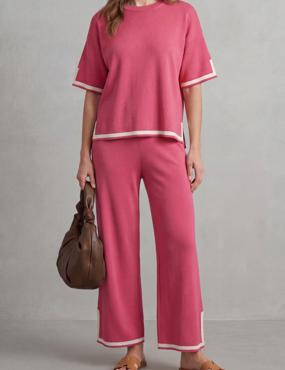 Cecily Harmon | Chic Contrast Trim Knit Lounge Set