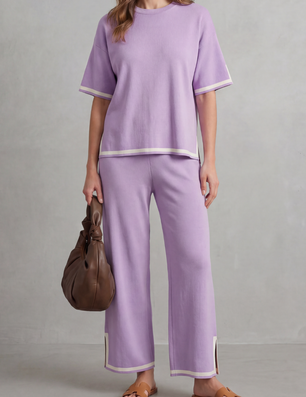Cecily Harmon | Chic Contrast Trim Knit Lounge Set