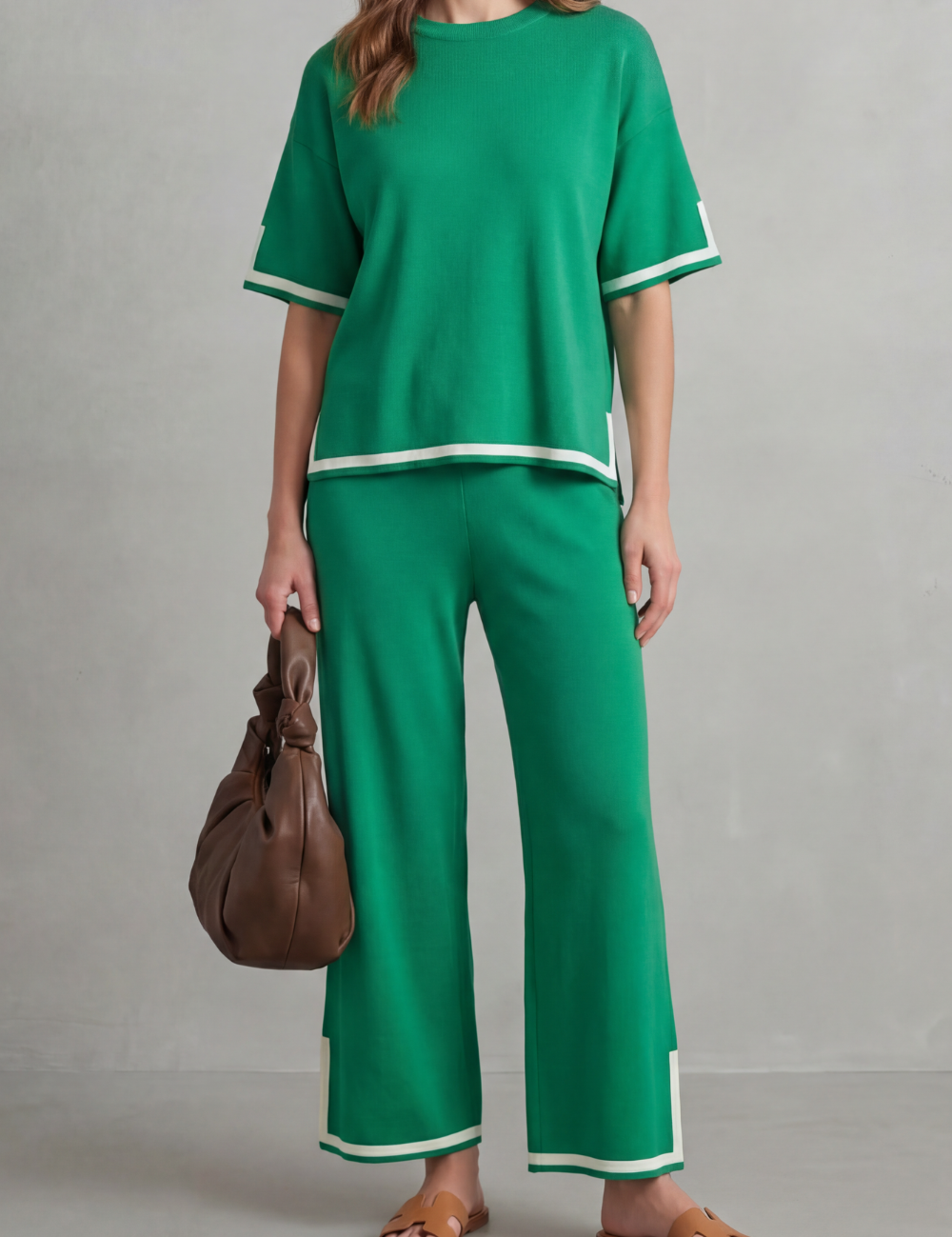 Cecily Harmon | Chic Contrast Trim Knit Lounge Set