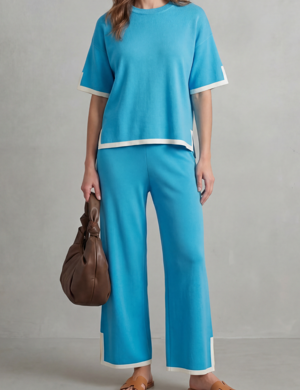 Cecily Harmon | Chic Contrast Trim Knit Lounge Set