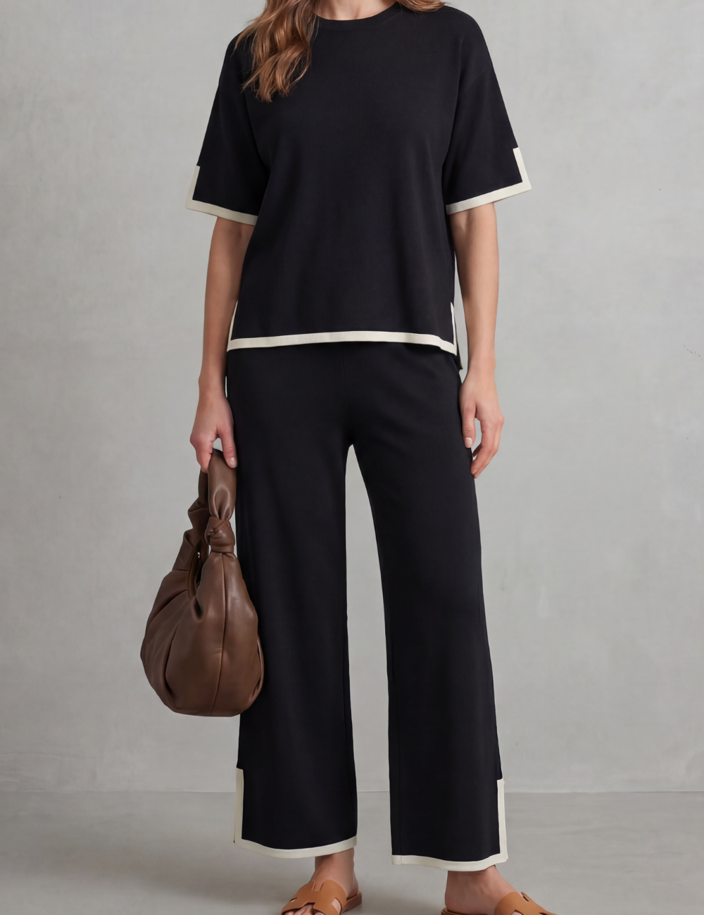 Cecily Harmon | Chic Contrast Trim Knit Lounge Set