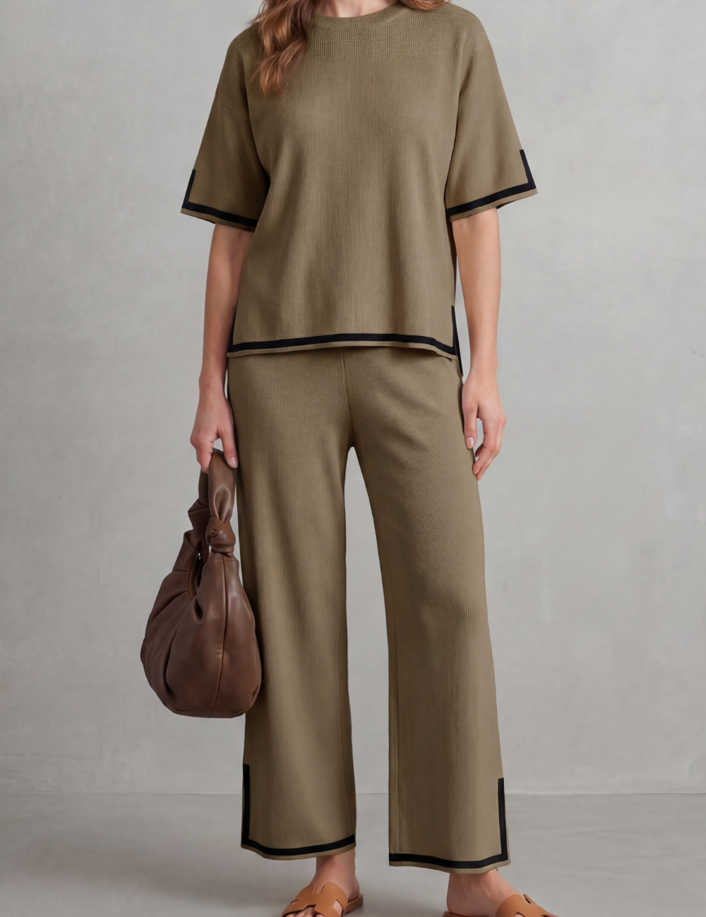 Cecily Harmon | Chic Contrast Trim Knit Lounge Set