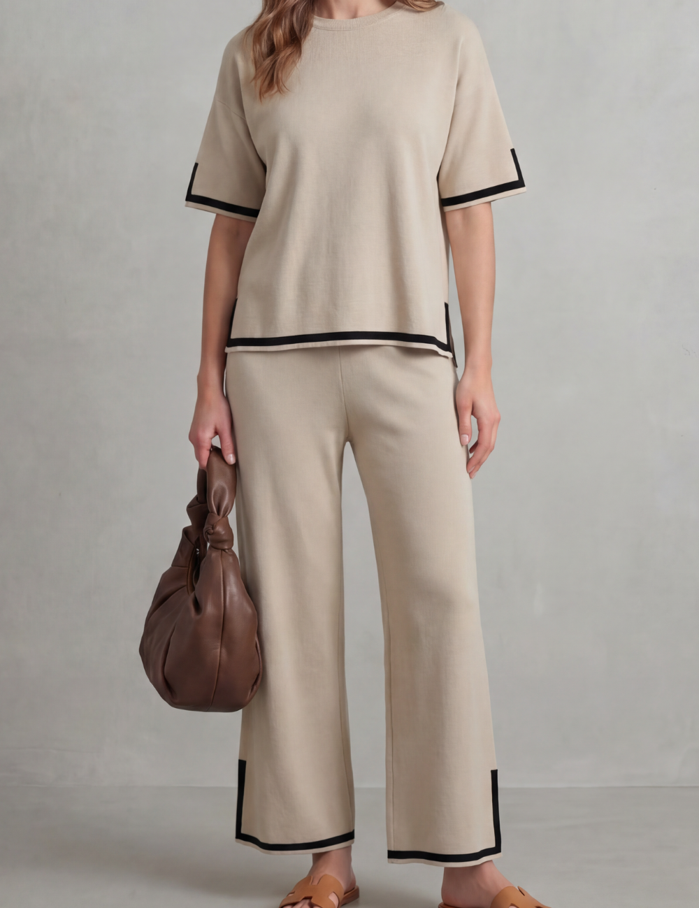 Cecily Harmon | Chic Contrast Trim Knit Lounge Set