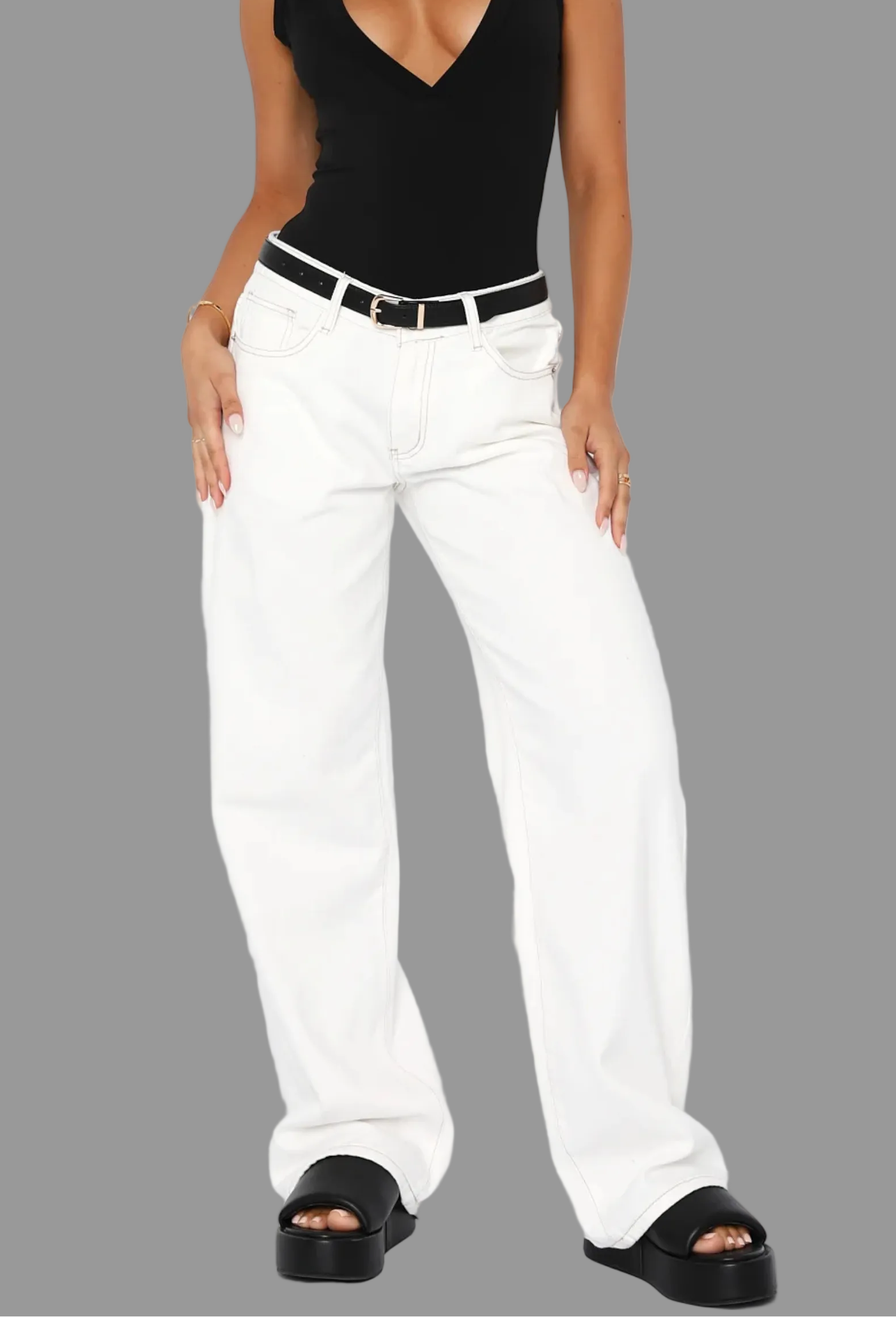 Jessy | Women's Wide-Leg Off White Denim Boyfriend Jeans