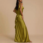 Kiara Lancaster | Satin Cowl Neck Maxi Prom Dress