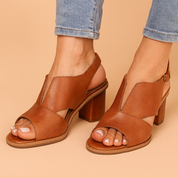 Camille Aubert | Open-Toe Block Heel Sandals in Warm Beige
