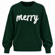 Gingerbread | Pull de Noël rouge à slogan « Merry » pour femmes