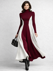 Arabella Thornton | Sculpted Contrast Turtleneck Maxi Dress