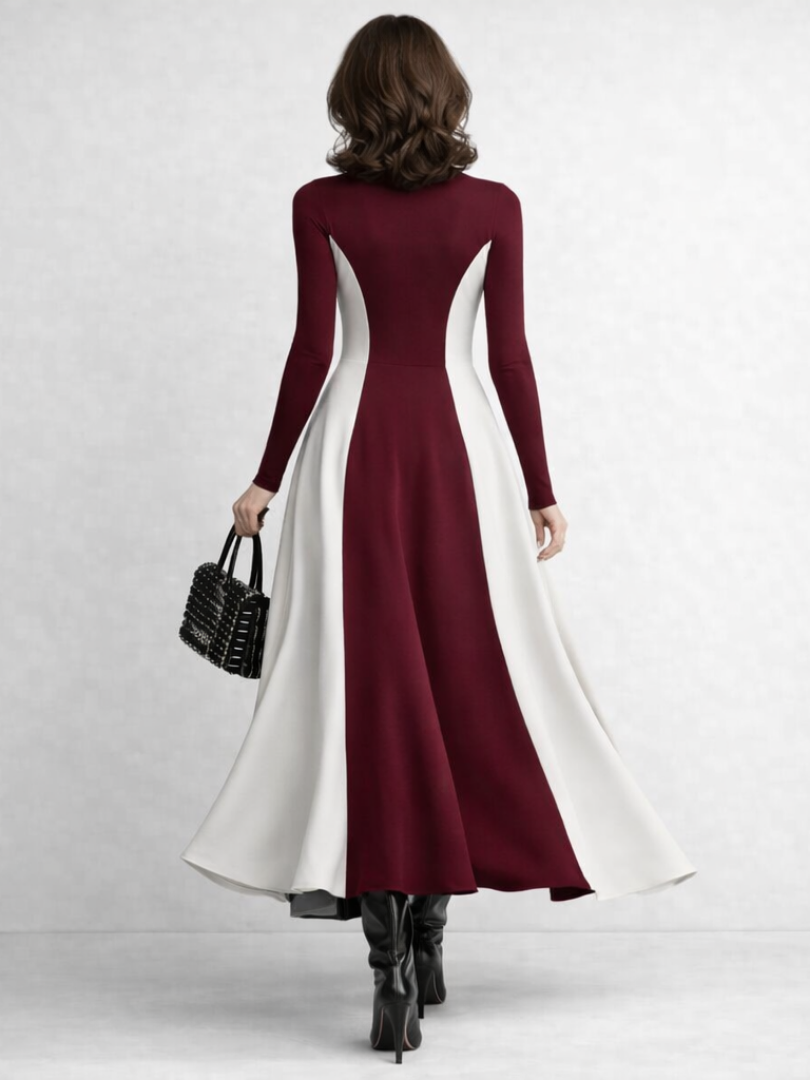 Arabella Thornton | Sculpted Contrast Turtleneck Maxi Dress