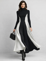 Arabella Thornton | Sculpted Contrast Turtleneck Maxi Dress