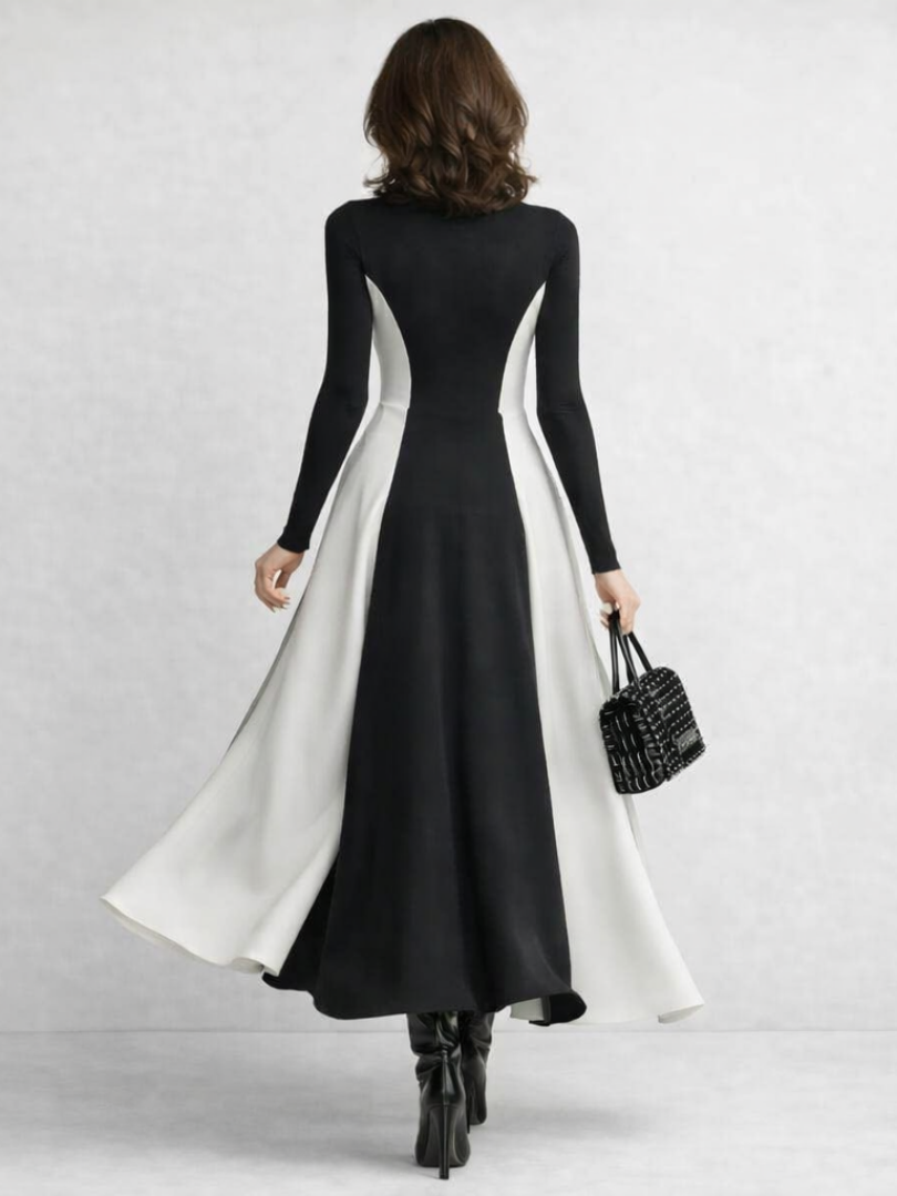 Arabella Thornton | Sculpted Contrast Turtleneck Maxi Dress