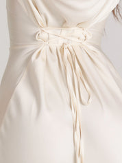 Beatrice Holloway | Ivory Satin Maxi Dress with Fluted Sleeves