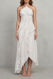 Cordelia Ashton | Sculpted Pleats Halter Midi Dress in Dusty Lilac