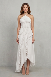 Cordelia Ashton | Sculpted Pleats Halter Midi Dress in Dusty Lilac