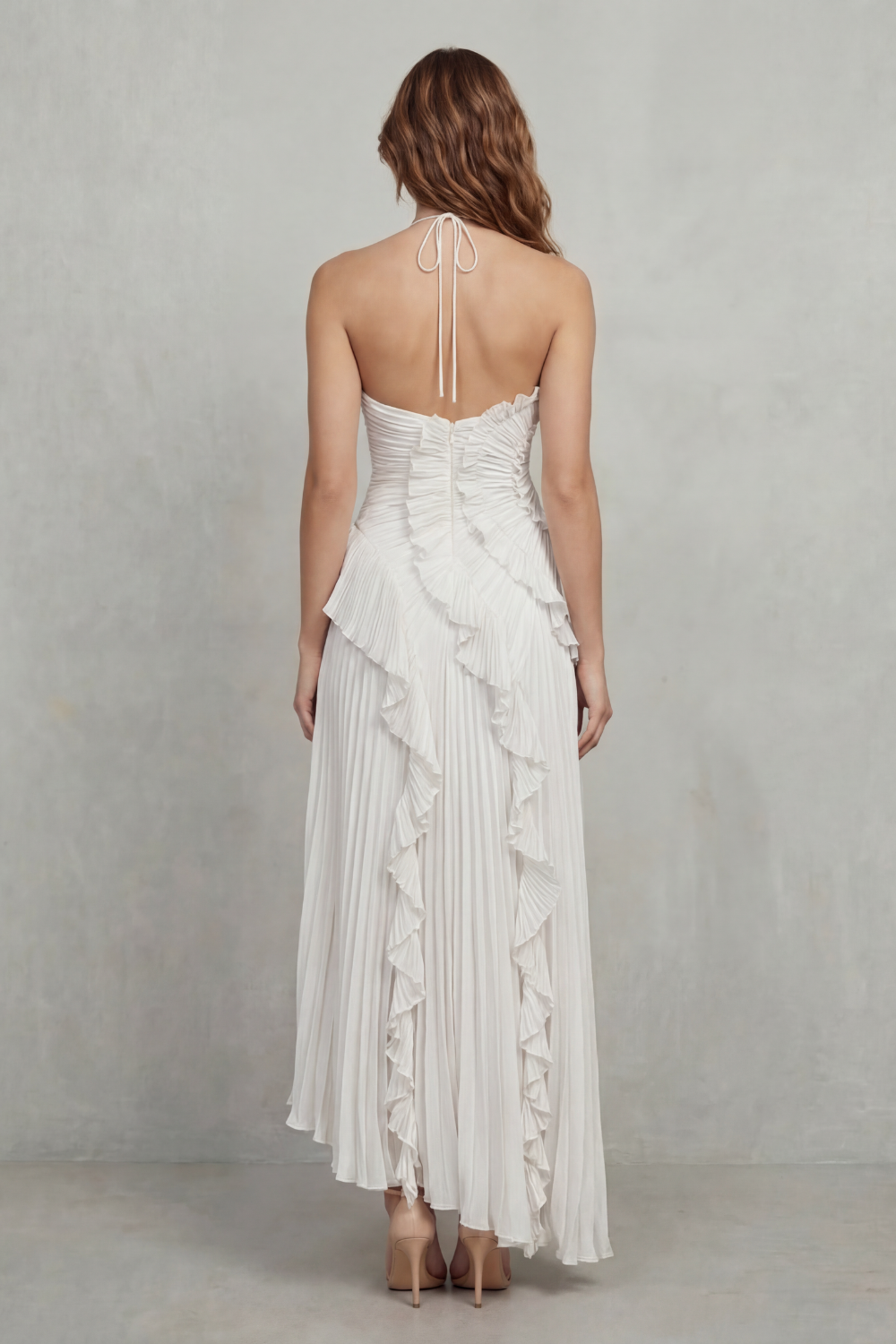 Cordelia Ashton | Sculpted Pleats Halter Midi Dress in Dusty Lilac