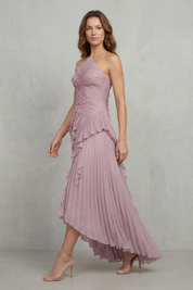 Cordelia Ashton | Sculpted Pleats Halter Midi Dress in Dusty Lilac