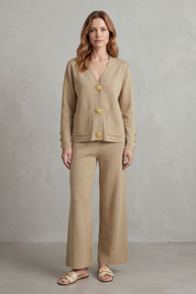 Charlotte Haines | Gold Button Lounge Set with Wide-Leg Trousers