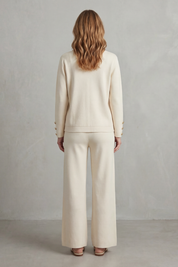 Charlotte Haines | Gold Button Lounge Set with Wide-Leg Trousers