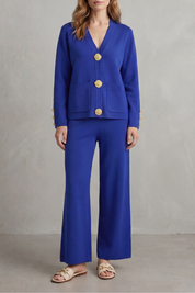 Charlotte Haines | Gold Button Lounge Set with Wide-Leg Trousers