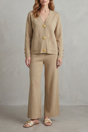 Charlotte Haines | Gold Button Lounge Set with Wide-Leg Trousers