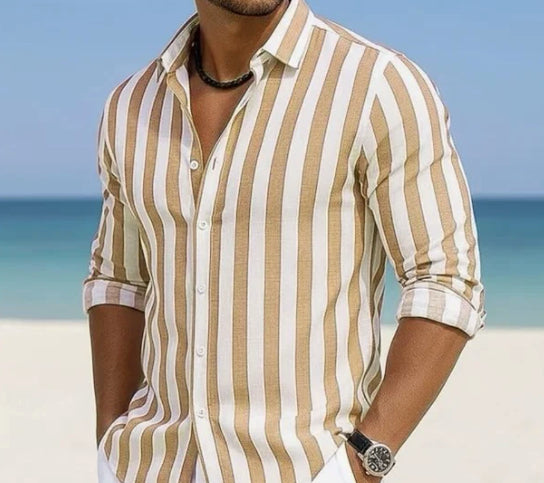 Lorenzo Whitaker | Coastal Striped Linen Shirt For Men
