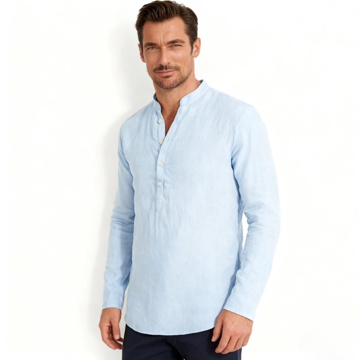 Davenport | Linen Henley Shirt For Men