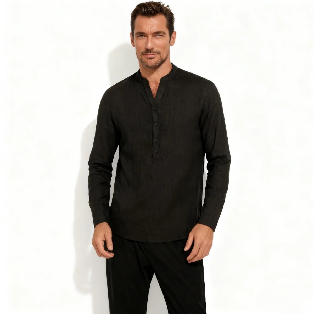 Davenport | Linen Henley Shirt For Men