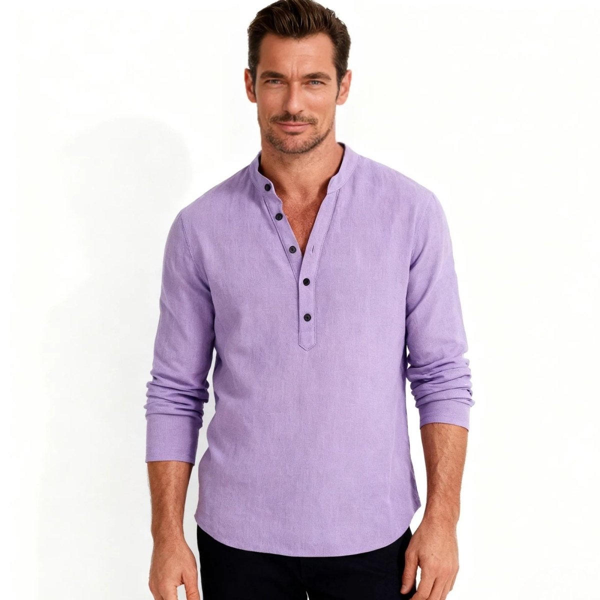 Davenport | Linen Henley Shirt For Men