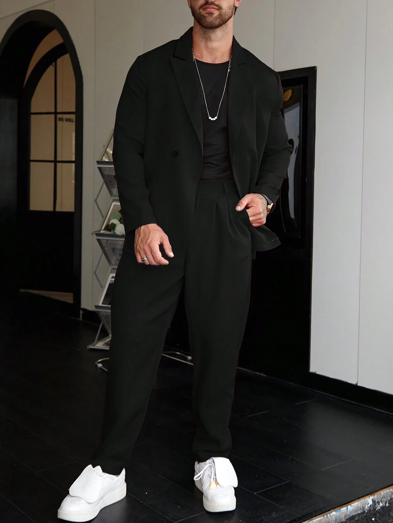 Luca Vantrell | Men's Solid Black Two-Piece Suit