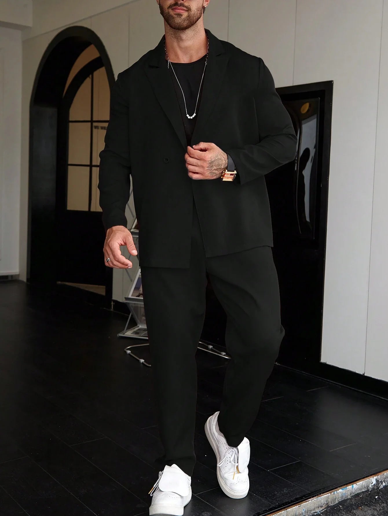 Luca Vantrell | Men's Solid Black Two-Piece Suit
