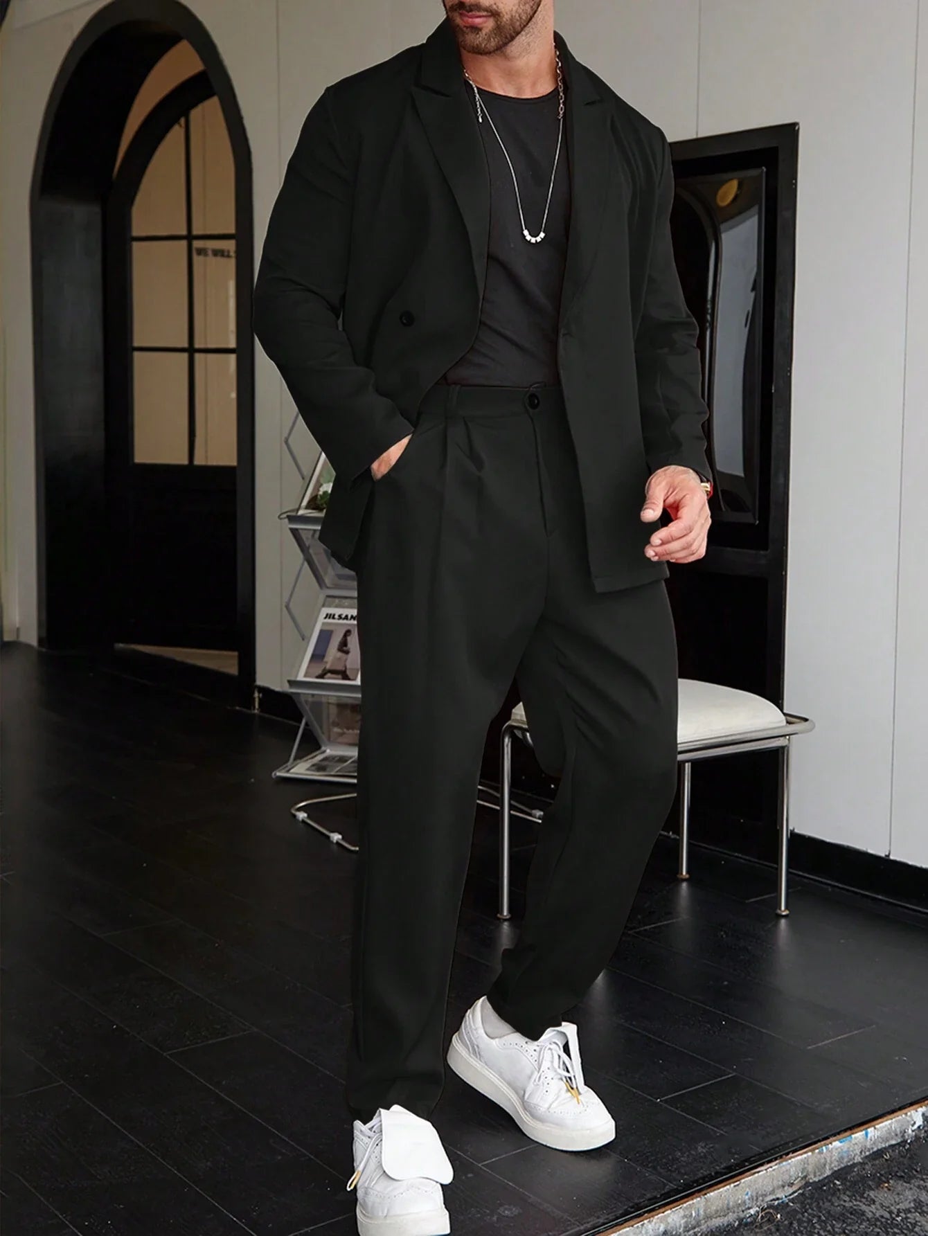 Luca Vantrell | Men's Solid Black Two-Piece Suit