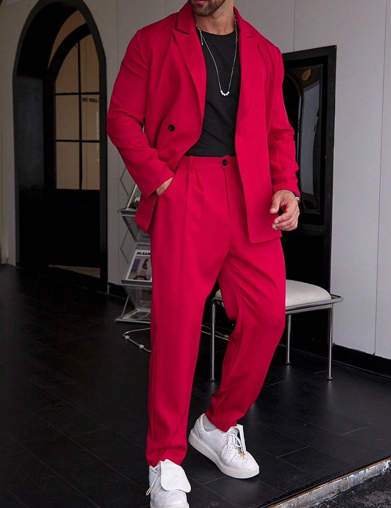 Luca Vantrell | Men's Solid Black Two-Piece Suit