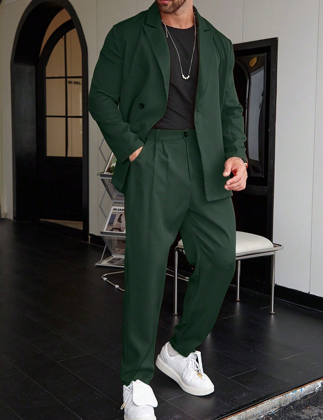 Luca Vantrell | Men's Solid Black Two-Piece Suit